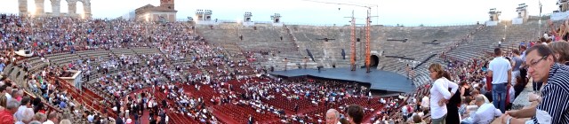 At last it was time to go find seats up in the nosebleed section of the arena!  We rented cushions for 3 Euros apiece.  Advice: bring your own cushions! 